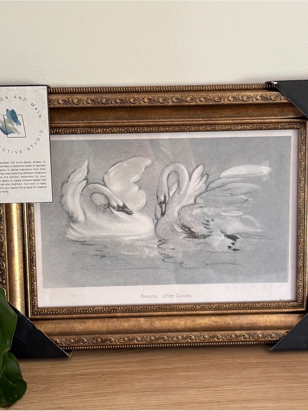Vintage Style Swan Print Framed Wall Art Bronze Ornate Frame Romantic